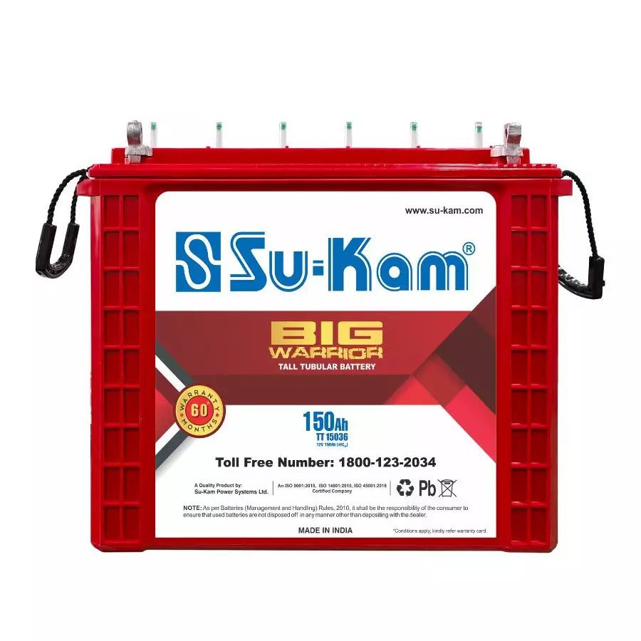 Su-Kam Big Warrior 150 Ah Solar Compatible Grey Tall Tubular Battery, TT 15036