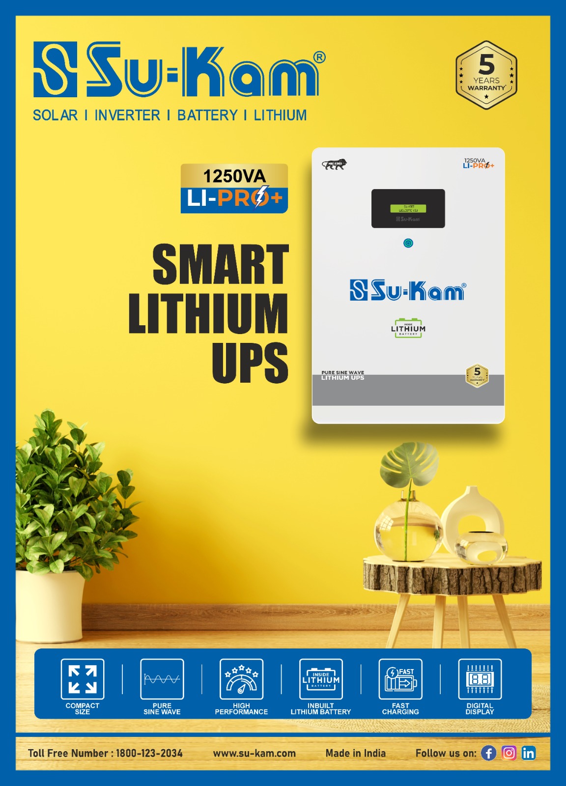 SUKAM	Lithium Battery+Inverter 1250va LI-PRO+